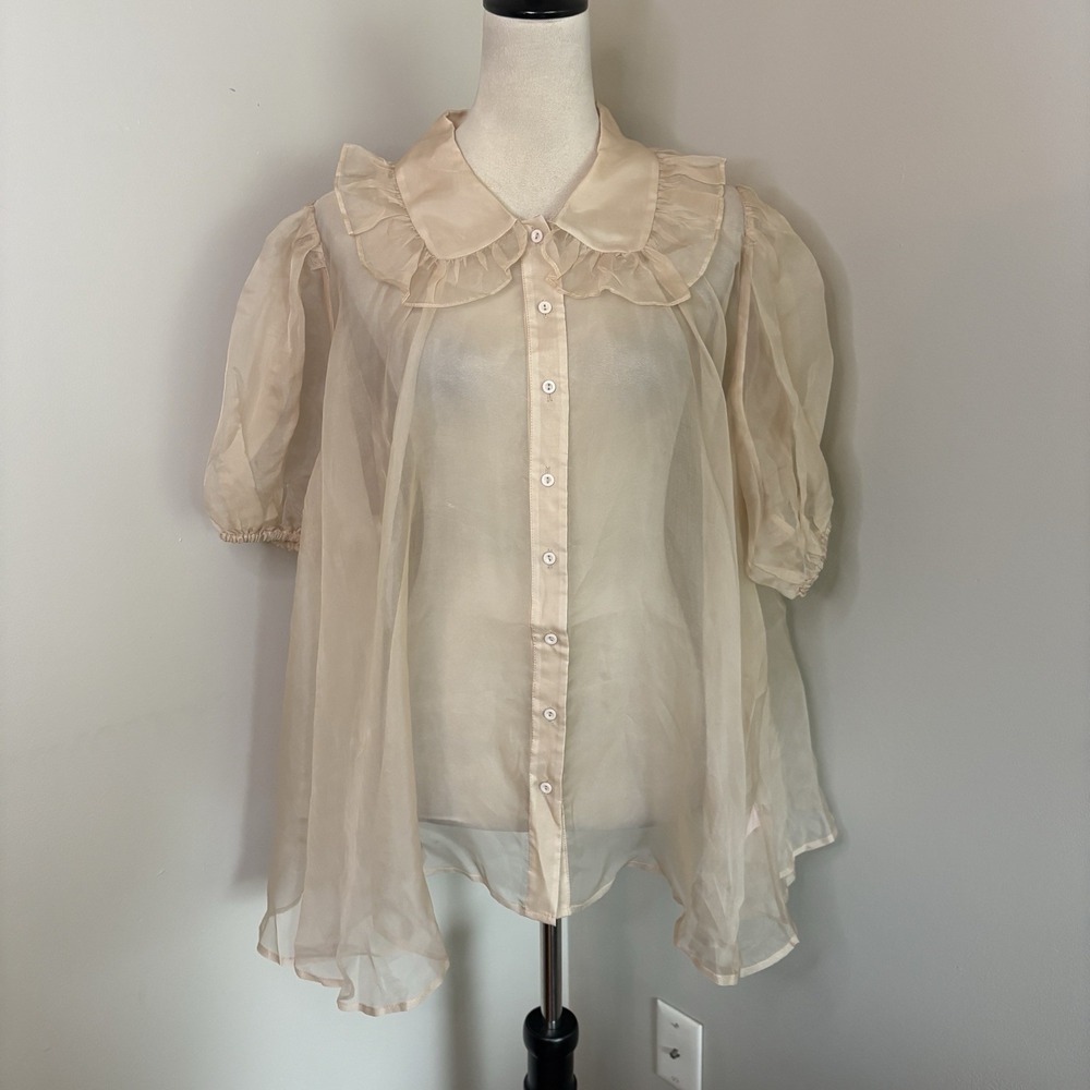 NWT Selkie The Sparrow Cream Puff Blouse 100% Silk Sheer Blush Pink Tan Top 3X